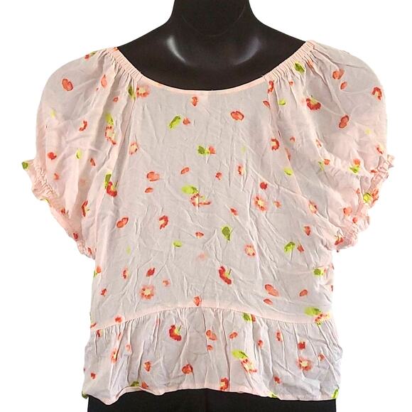 NWT BP Women’s Pink Floral Babydoll Shirred Crop Top Blouse Size 1X - Picture 6 of 9